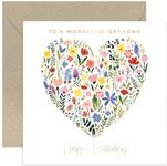 Old English Co. Wonderful Grandma Birthday Card for Her - Floral Heart Painting Gold Foil Card - Cute Birthday Card for Female - Women Birthday Card Gifts - Flower Card | Blank Inside Envelope