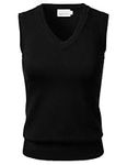 Women Solid Classic V-Neck Sleeveless Pullover Sweater Vest Top, Fsw002_black, Medium