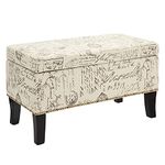 FIRST HILL FHW Dream Lift-Top Storage Ottoman Bench with Fabric Upholstery,Brown Script