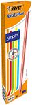 BIC Evolution Graphite Pencils - Box of 12 - HB Lead with Colourful Striped Design - Wood-Free and Splinter-Proof, Yellow,Green,Pink,Red,Black