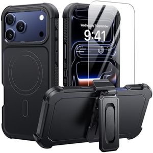 STAMEX for iPhone 17 Pro Max Case with Belt Clip Holster, [6.9" Screen] Compatible with MagSafe, 360° Rotating Kickstand, Heavy Duty Shockproof Anti-Drop Cover, Include Screen Protector, Black