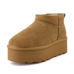 CUSHIONAIRE Women's Hippy Genuine Suede Pull on Platform Boot +Memory Foam, Chestnut 7 UK