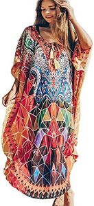 Longue Robe de Plage Maxi Kaftan Pareos Bohème Maillot De Bain Élegante Bikini Cover Up pour Femme, Convient M-5XL,Taille Unique, Multicolore