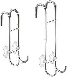 Shower Door Towel Hooks - 9"~13" Length Adjustable Hook for Framed & Frameless Over The Door Glass, Squeegee Holder, Towels Hanger for Bath Suits Rozer Robes Loofahs Shavers, 2-Pack Silver