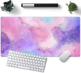 YKJWW Desk Pad Purple Starry Sky Cute Gaming Mouse Galaxy Gamer Girl Pink Decor Keyboard Mat, Stitched Edges Desktop with Non-Slip Rubber Large Computer Mat 31.5x15.7 in