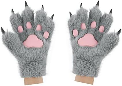 HAOAN Wolf Paw Gloves Faux Fur Cat Fingerless Mittens Winter Warm Cosplay Halloween Fancy Party Costume Accessories (gray01)