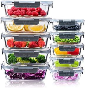 Igluu Meal Prep Glass Food Storage Containers 10 Pack, Glass Meal Prep Containers with Snap Lock Leakproof Lids, Reusable Microwave safe BPA-free Lunch Boxes (10 Containers & 10 Lids) 1050ml & 370ml