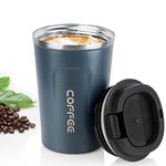 MOMSIV Blue Coffee Cup, Vacuum Reusable Leakproof Double Wall Coffee Cup, Insulation Stainless Steel Eco-Friendly Travel Office Mug for Hot Coffee Tea and Cold Drinks, 13oz/380ml