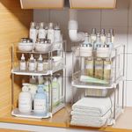 Delamu 2 Sets of 3-Tier Bathroom Under Sink Organizers and Storage, Multi-Purpose Stackable Pantry Organization and Storage, Pull Out Clear Kitchen Bathroom Cabinet Organizer with Movable Dividers