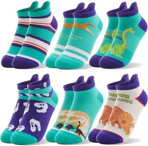 Welwoos Kids Boys Ankle Socks No Show Low Cut Funny Cute Cartoon Novelty Cotton Socks 6 Pairs Gifts Stocking Stuffers for Boys Kids(Dinosaur Green,3-5 Y)