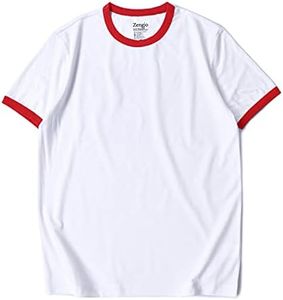 Zengjo Men's Ringer Tee Crewneck Athletic T Shirts Short Sleeve Sport Shirt for Men(White/Red,M)