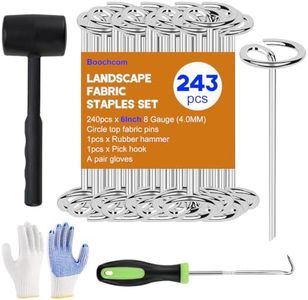 Landscape Fabric Staples,6INCH 240PCS Circle Top Garden Pins with Rubber Hammer,Hook and Gloves,G-Shaped Heavy Duty Weed Barrier Fabric Ground Spikes,Anti-Rust Lawn Pegs for Yard Sod,Turf,Geotextile