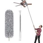 Feather Duster Extendable Telescopic Pole, Extra Long 100 inches,Microfiber Duster with Washable Bendable Head, Hand Duster for Cleaning High Ceiling Fans, Blinds, Cobweb, Cars