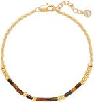 MEVECCO Gold Morse Code Bracelet for Women 18K Gold Plated Tiger Eye Stone Mixed Bracelets Handmade Gold Custom Morse Code Chain Bracelet Stack Jewelry Gifts