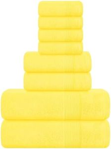 Elvana Home 8 Piece Towel Set 100% Ring Spun Cotton, 2 Bath Towels 27x54, 2 Hand Towels 16x28 and 4 Washcloths 13x13 - Ultra Soft Highly Absorbent Machine Washable Hotel Spa Quality - Lime Yellow