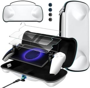 ivoler 7 in 1 Carrying Case for PlayStation Portal ,Charging Inside Port Carrying Case & 2 Pcs Screen Protectors +4 Thumb Grips,Portable Travel Handbag for PS5 Portal Console Accessories Bundle,White