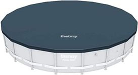 Bestway Flowclear PVC Round 18 Foot Pool Cover for Above Ground Frame Pools with Drain Holes and Secure Tie-Down Ropes, Black (Cover Only)