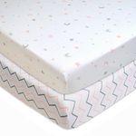 American Baby Company 2 Pack Fitted Mini Crib Sheet 24" x 38", Soft Breathable Neutral 100% Cotton Jersey Portable Sheet, Pink Stars/Zigzag, for Boys and Girls, Fits Most Pack N Play Mattresses