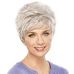 Grey Wigs for Women, Fluffy Temperament with Bangs Pixie Crop Wig Silver Gray Gradient Thick Hair Suitable for Middle-Aged and Elderly Women's Daily Use Party