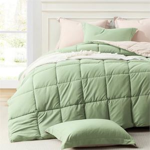Homelike Moment King Size Comforter Set Sage Green, Comforters King Size Bedding Set, Soft Lightweight Down Alternative Bed Comforter Reversible All Season 3 Piece Bedding Sets Sage Green/Beige