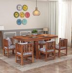 Porash Furniture Sheesham Wood 6 Seater Dining Table with 6 Cushion Chairs 6 Seater Wooden Dining Room Set Wooden Dinner Table Furniture for Living Room Home (Chestnut Teak)