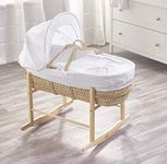 ELEGANT BABY White Teddy Wash Day Palm Moses Basket with Chester Rocking Stand Natural, Adjustable Hood, Fibre Mattress & Padded Liner