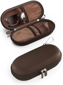 ProCase Double Sunglasses Case, Hard EVA Shell Shockproof Dual Eyeglass Case for Men Women with Metal Hook and Velvet Lining, Travel Zipper Glasses Holder Organizer for Couple Gifts -Chocolate