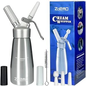 ZOEMO Professional Whipped Cream Dispenser 250ml (N2O Cartriges NOT INCLUDED) - Cream Whipper With Sturdy Aluminum Body And Head - Half Pint Whipper Creates 2-3 Pints of Fresh Whip Cream
