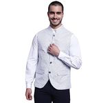 Cantabil Men Cotton Blend Printed Band Neck Formal White Waistcoat (MWCF00034_WHITE_42)