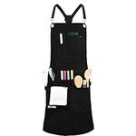 QeeLink Apron for Women & Men Professional, Black Chef Apron for BBQ and Garding with 10 Pockets, Waterproof Canvas Kitchen Apron Cross Back Adjustable M to XXXl