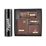 YOUR GIFT STUDIO Customized Leather 5 Pcs Gift Set for Men | Personalised Birthday Gift for Men, Brother, Father, Husband with Name Engrave | Customized Gift Hamper for Men (Brown)