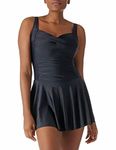 RELLECIGA Women's Black Ruched Tummy Control Swimwear Square Neckline One Piece Skirt Swimsuit Bathing Suits for Women Size Medium