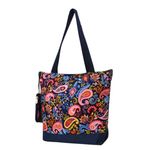 NGIL Medium Top Zipper Closure Canvas Tote Bag with Attached Matching Coin Purse For Moms and Nurses, Paisley Perfection-navy, M