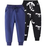 Azalquat Toddler Boys Cotton Jogging Pants, Pull-On Cartoon Picture Sweatpants（1-Pack or 2-Pack） (Navy Blue & Black, 5-6 Years)