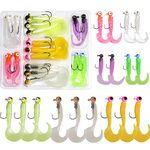 Fishing Jig Head Hooks Soft Grub Plastic Lures Bait, 17pcs Fishing Lure Tackle Kit with Tail for Walleye Bass Trout Fishing