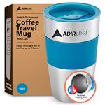 AdirChef Travel Mug 15 Oz - Insulated BPA Free Stainless Steel Vacuum Tumbler w/Spill Proof Slide Lid for Hot/Cold Drinks Great for Outdoor, Driving, Home or Office Use (Crystal Blue)