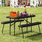 DWVO 37" Picnic Table, Folding Picnic Tables for Outdoors with Weather Resistant Resin Tabletop & Stable Steel Frame for Yard Patio Lawn Party, Black