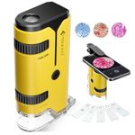 100x-250x Mini Pocket Microscope for Kids Adults, Protable Handheld Microscope with 5 Microscope Slides, Phone Adapter, Miniscope Portable Microscope Kit for Kids Adults Science Lab Education, Yellow