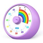 Visual Timer for Kids, 60-Minute Countdown Timer for Classroom Office Kitchen, Desk Timer Kids Time Management Tools with Silent Operation, Pomodoro Timer Rainbow Pattern Blue (Purple)