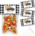 Black Buffalo Plaid Pickup Truck With Pumpkins Themed Bag Toppers for Party Favor Treat Bags, Set of 20 Bag Toppers With 20 Self-Adhesive Bags Also Included! by AmandaCreation