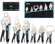 Shall 6-Piece Locking Pliers, Vice Grips Pliers Set, 5",7" & 10" Curved Jaw Locking Pliers, 6-1/2" & 9-1/2 Long Nose Locking Pliers, 6" Locking C-Clamp, Two-Color TPR Handle, Roll Up Pouch Included