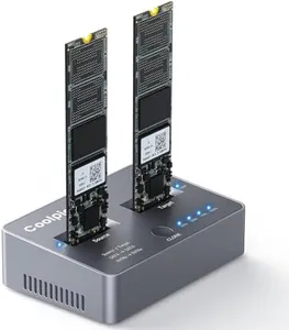 M.2 NVME/SATA Duplicator, Coolpie CR121 Dual-Bay Offline Clone M.2 NVME/SATA Docking Station, USB3.2 Gen2*2 20Gbps M.2 Cloner for SSD Size 2230/2242/2260/2280/22110