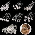 loraleo 30Pcs Bridal Wedding Hair Pins Flower Crystal Pearl U Shape Diamond Hair Clips Rhinestone Hair Accessories Handmade Floral Hair Piece for Women and Girls