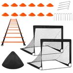 Soccer Goals, FOME Folding Portable Outdoor Kids Football Goal Set for Backyard 2 Set 4x3 ft Soccer Net,12 Soccer Cones, Agility Ladder & Carry Bag, Soccer Training Equipment for Kids Youth Toddler