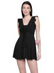 N-Gal Women Front Knot Frock Style with Inner Short Padded One Piece Swimming Costume|Swimsuit for Women_Black_XL