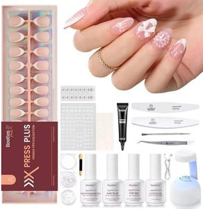 Beetles Press On Nails, French Tip Press On Nails Short Almond Kit with 224Pcs Nail Tips Nail Glue Builder Gel Top Coat Mini UV Light All-in-One DIY Wedding Nail Designs Gift for Women