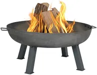 Sunnydaze 34-Inch Rustic Cast Iron Outdoor Raised Fire Pit Bowl with Handles - Steel Finish