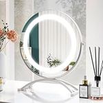 COSTWAY Hollywood Vanity Mirror with Lights, 3-Color Dimmable LED Lighted Tabletop Makeup Mirror with 360° Rotation, Smart Control Touch and Memory Function, Round Dressing Table Mirror, 300mm Diam