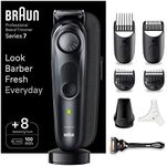 Braun Series 7 Beard Trimmer, Trimmer/Hair Trimmer, Professional Hair Clipper, 40 Settings, Charging Station, Travel Case, Beard Template, 100 Minutes Wireless Running Time, Waterproof, BT7441