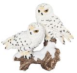 ICE ARMOR 6" W Snowy Owl Couple Standing on Tree Trunk Statue Wild Animal Decoration Figurine